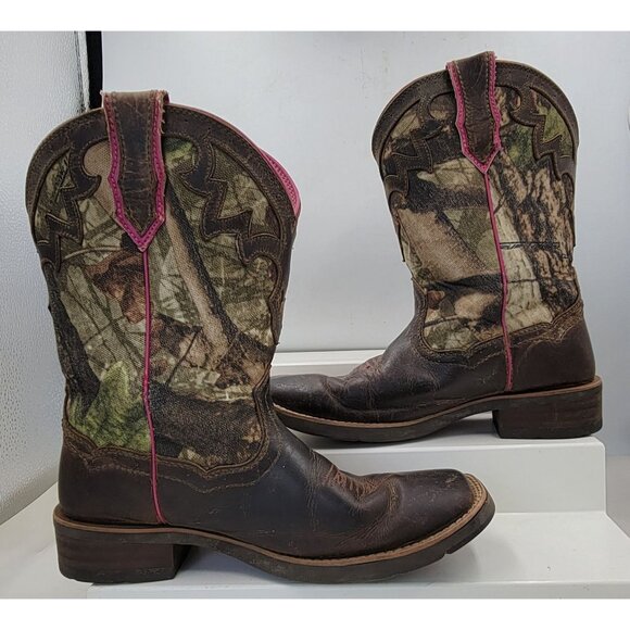 Ariat Western Boot Brown/Pink Camo Leather & Fabric Womens 7B - Picture 4 of 14